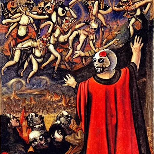 Image similar to danhausen waving to the crowd dante's inferno!!! medieval painting, oil painting