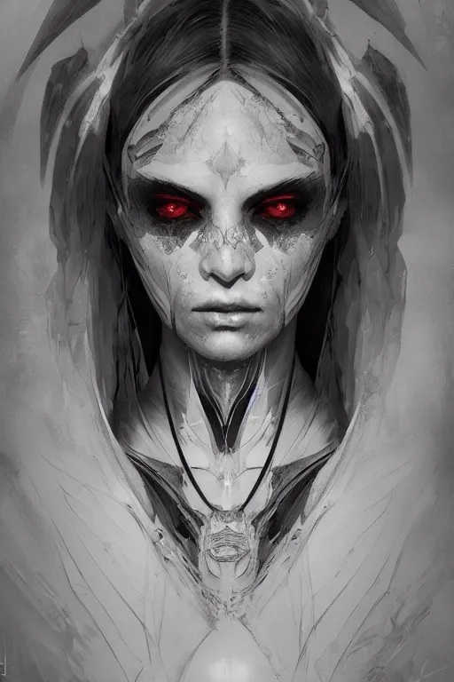 Prompt: a demon girl, flawless symmetrical face, greg rutkowski, 8 k, shallow depth of field, intricate detail, concept art,