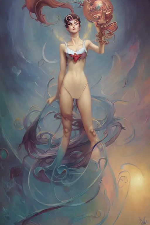 Image similar to Sailor Moon by Peter Mohrbacher in the style of Gaston Bussière, Art Nouveau