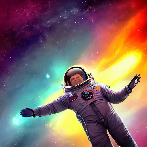 Prompt: jack black as an astronaut, hd, space nebula background, retro futuristic, stunning