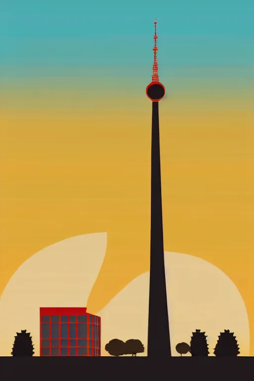 Prompt: minimalist boho style art of berlin television tower at sunrise, illustration, vector art