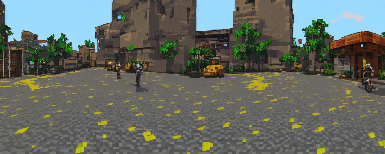 Image similar to a pixel art open world 3d fps game, grand theft auto style, very detailed