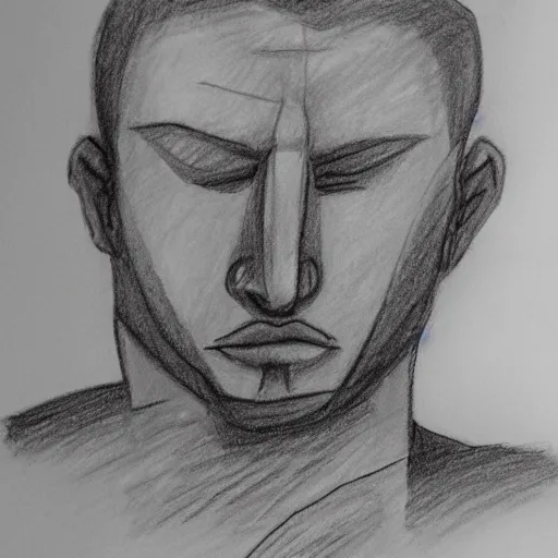 Prompt: a drawn man with depression. pencil sketch.