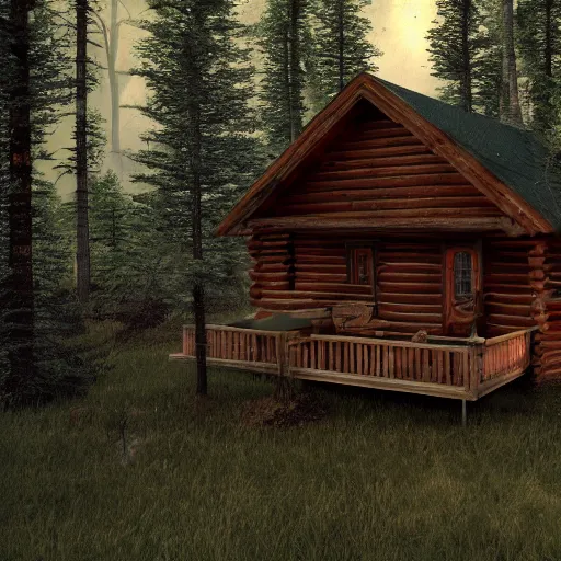 Image similar to a cabin in the woods, octane render