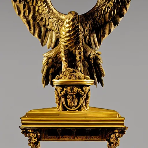 Prompt: thus spoke zarathustra, serpent and eagle, statue, by michaelangelo, by bernini, gold accents, white marble, sunshine, mountaintop, snow, highly detailed,