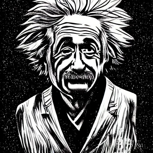 Prompt: manga einstein portrait