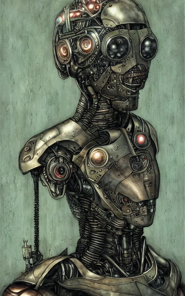 Image similar to futurist cyborg knight, perfect future, award winning art by santiago caruso, iridescent color palatte