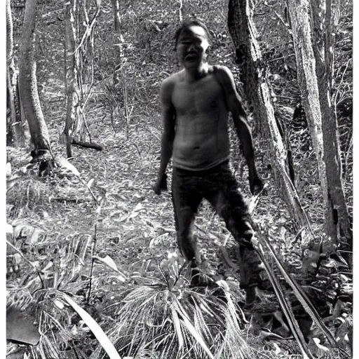 Prompt: Grainy b&w trailcam footage of an aswang