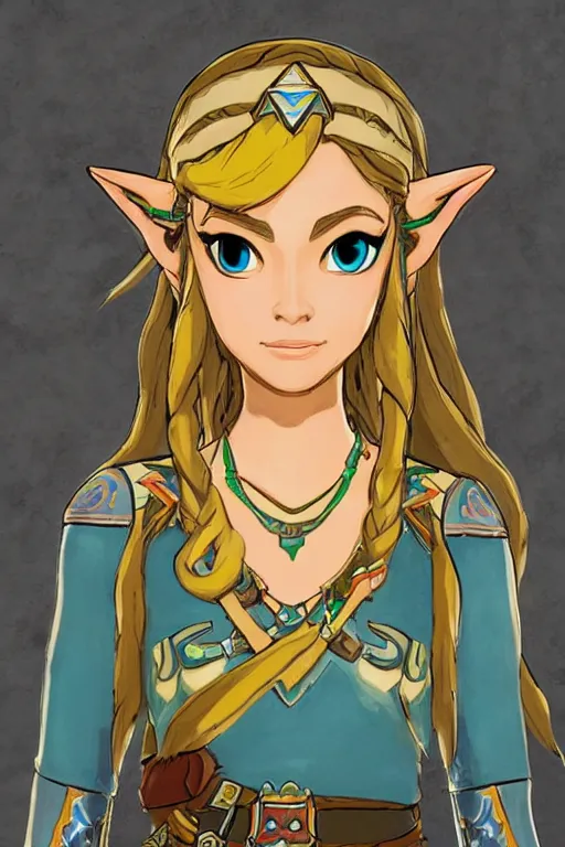 Image similar to a portrait of princess zelda from the legend of zelda breath of the wild, breath of the wild art style.