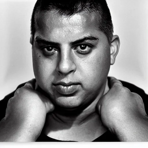 Image similar to fat ronaldo nazario by yousuf karsh, head and shoulders, faint smile