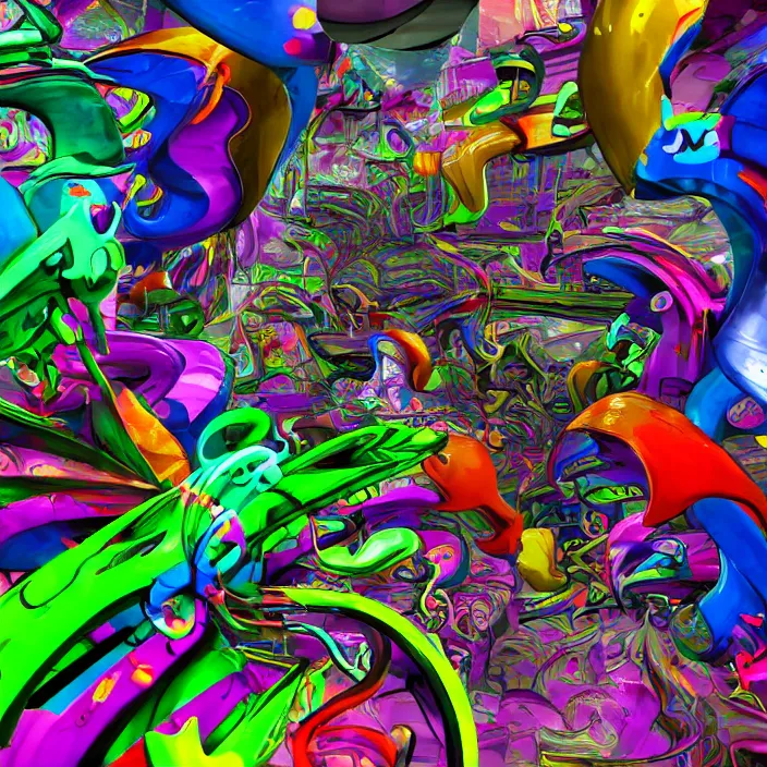 Image similar to graffiti twisted forms, inside the weird multicolored 3 d graffiti realm, high definition image, ps 2 graphics, ps 2 screenshot, computer render, extremely detailed and intricate