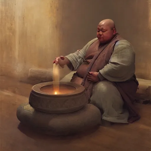 Image similar to fat boar wearing a monk robes holding incense burner. natural lighting by ruan jia, portrait