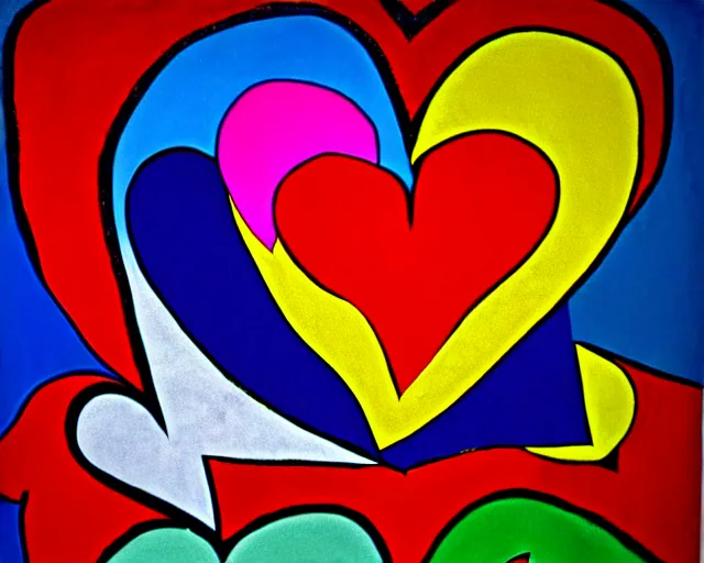 Prompt: Layered colorful hearts in guernica style