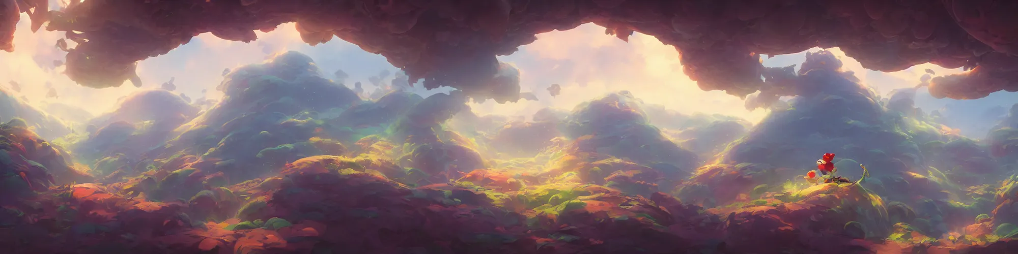 Image similar to 3 6 0 panoramic dynamics matte painting acrylic blur oil wonderland yoshi kurbi dofus, hight contrast,, behance hd by jesper ejsing, by rhads, makoto shinkai and lois van baarle, ilya kuvshinov, rossdraws global illumination