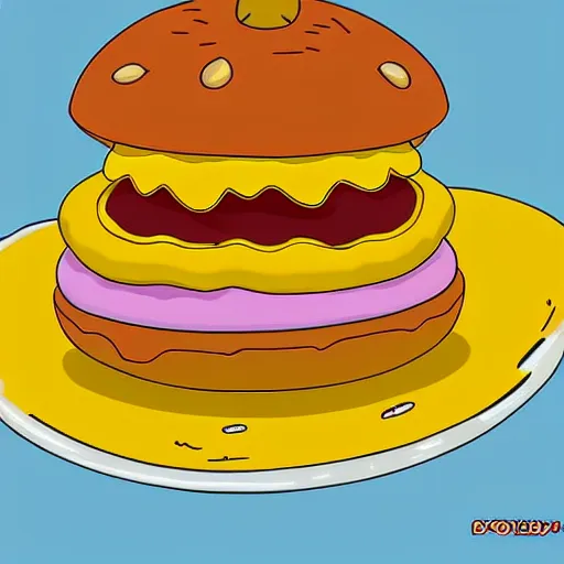 Prompt: Hotdog inside a jelly donut, Simpsons style