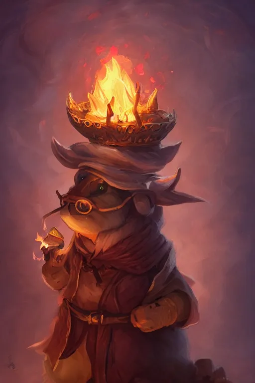 Image similar to cute little anthropomorphic Guinea Pig Mage using fire magic, tiny, small, short, Wizard robe, cute and adorable, pretty, beautiful, DnD character art portrait, matte fantasy painting, DeviantArt Artstation, by Jason Felix by Steve Argyle by Tyler Jacobson by Peter Mohrbacher, cinematic lighting