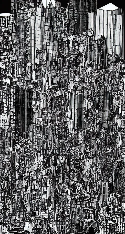 Image similar to cypherpunk full body illustration of nyc, cameras, black and white, city street background with high tall buildings, central park, abstract landscape, highly detailed, finely detailed