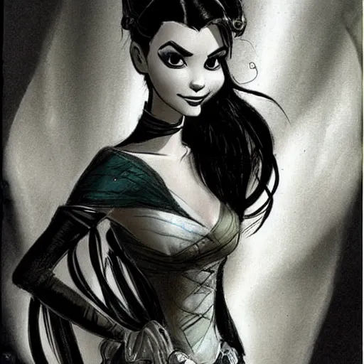 Image similar to milt kahl sketch of victoria justice with done up hair, tendrils and ponytail as princess padme from star wars episode 3