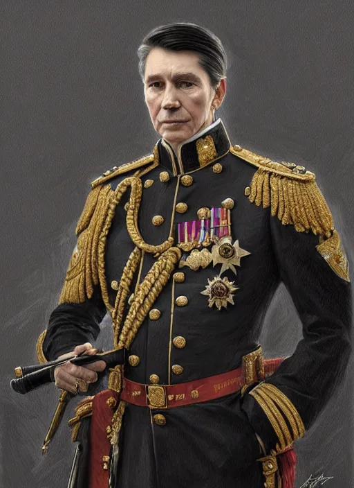 Prompt: portrait of supreme leader francois legault, royalty, extravagant, lord, full body, military uniform, fantasy, intricate, elegant, beautiful, highly detailed, charcoal, centered, dark, smokey, digital painting, artstation, concept art, art by artgerm and greg rutkowski and alphonse mucha