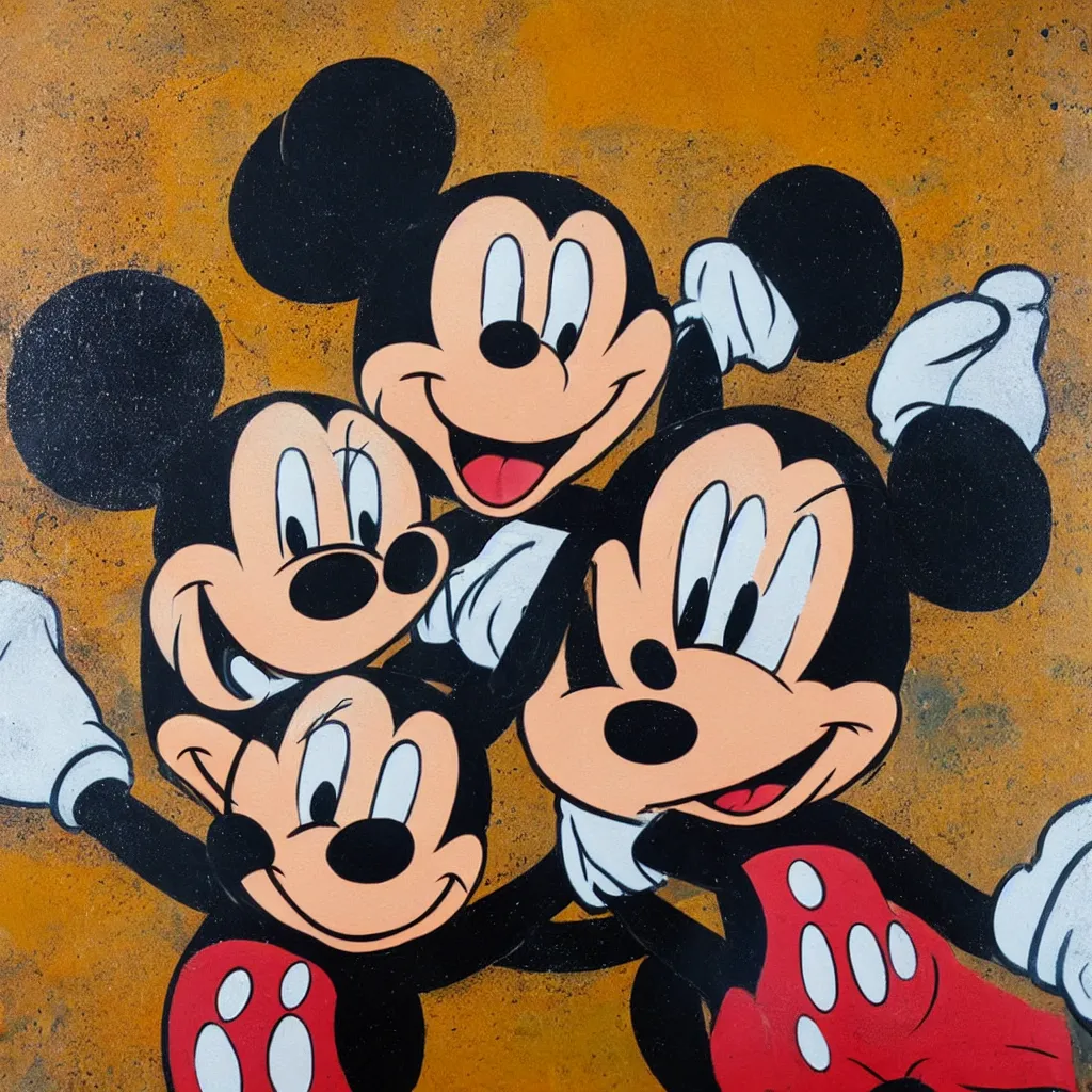 Image similar to degraded mickey mouse painted in extremely thick heavy impasto