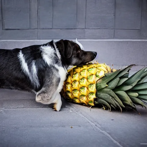 Prompt: a hybrid of a dog and a pineapple, 8 k, 4 k, professional photography, award winning photo