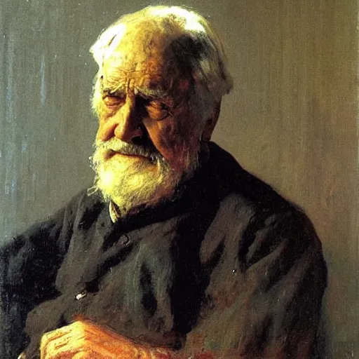 Prompt: Painting by Ilya Repin, portrait of an old man