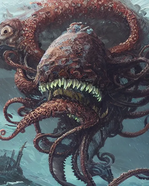 Prompt: A sea color Kraken, terrifying, highly detailed, fantasy art, monster art, in the style of greg rutkowski, illustration, epic, fantasy, intricate, hyper detailed, artstation, concept art, smooth, sharp focus, ray tracing