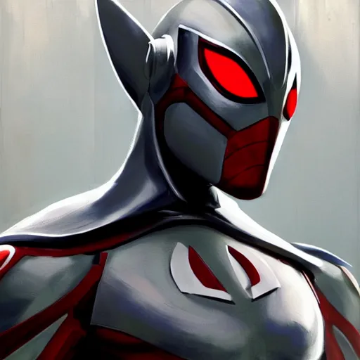 Image similar to greg manchess portrait painting of armored spiderman ultraman grey fox from metal gear cyborg gay japanese - american hybrid as overwatch character, medium shot, asymmetrical, profile picture, organic painting, sunny day, matte painting, bold shapes, hard edges, street art, trending on artstation, by huang guangjian and ail elvgren and sachin teng