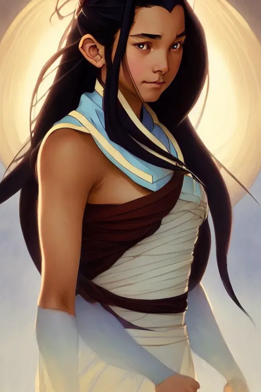 Prompt: Katara from avatar the last airbender, D&D, fantasy, intricate, elegant, highly detailed, digital painting, artstation, concept art, matte, sharp focus, illustration, art by Artgerm and Greg Rutkowski and Alphonse Mucha