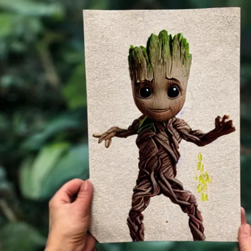 Image similar to baby groot on cave painting