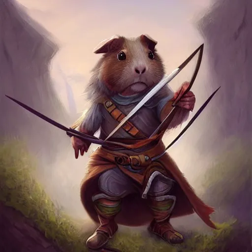 Prompt: cute little anthropomorphic Guinea Pig Crossbow Archer, tiny, small, short, Chainmail outfit, cute and adorable, pretty, beautiful, DnD character art portrait, matte fantasy painting, DeviantArt Artstation, by Jason Felix by Steve Argyle by Tyler Jacobson by Peter Mohrbacher, cinema