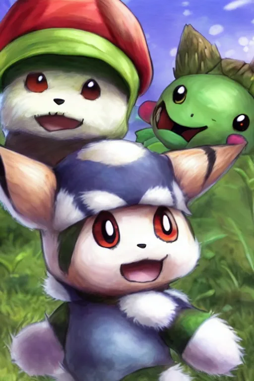 Image similar to teemo, a pokemon trading card of teemo, high detail pokemon trading card scan