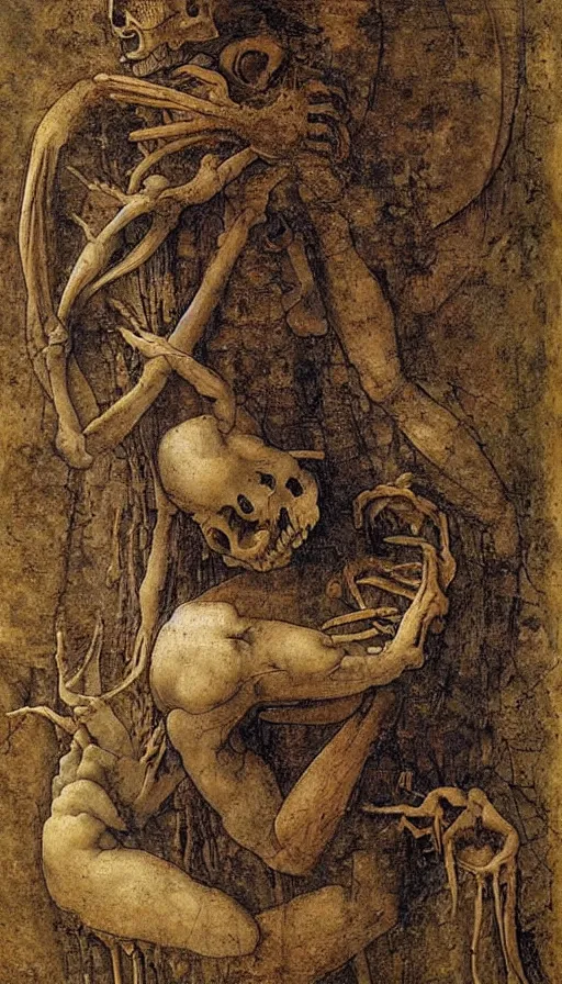 Prompt: life and death mixing together, by leonardo da vinci