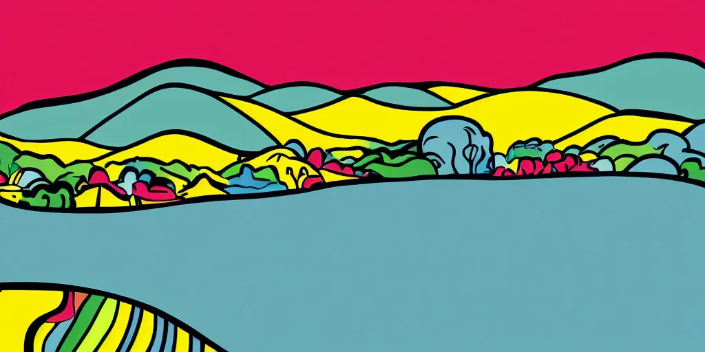Image similar to pop art landscape illustration in the style of roy lichtenstein