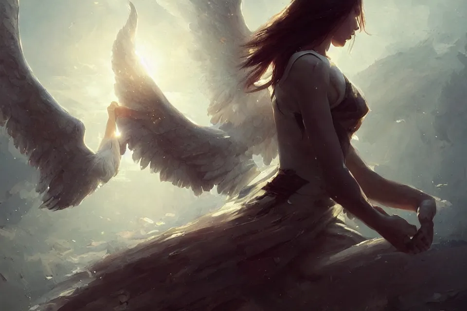 Image similar to an angel beats its wings,digital art,ultra realistic,ultra detailed,art by greg rutkowski