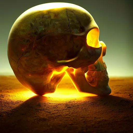 Prompt: Translucent Martian Crystal skull by Tomasz Alen Kopera and greg rutkowski, masterpiece, dynamic dramatic cinematic lighting, aesthetic, 8k photorealistic, cinematic lighting, HD, high details, atmospheric