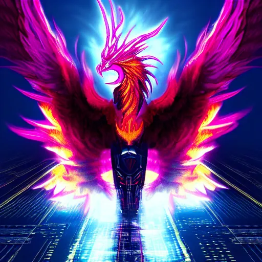 Image similar to ((((((GTA Cover art)))))): Extraterrestrial Phoenix Soul Redeemer, cyberpunk, Hyper-detailed cybernetic Phoenix-God, ArtStation, 4k, epic, phenomenally aesthetic, bright, rich and gaudily