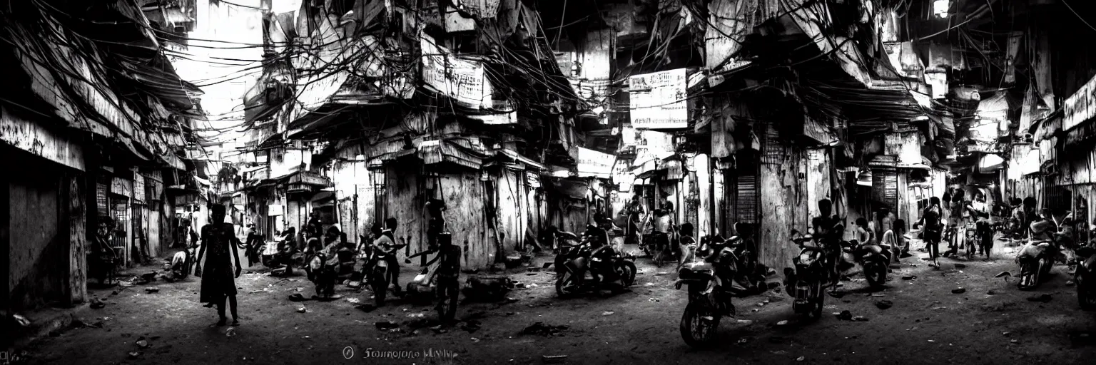 Prompt: Cyberpunk Slums Mafia gangs , futuristic Phnom-Penh Cambodia, neon dark lighting