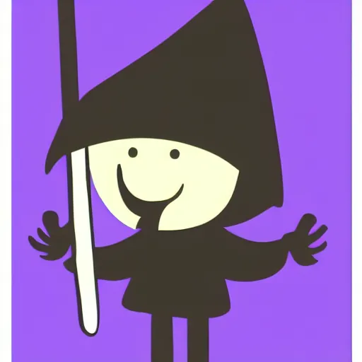 Prompt: cute cartoon drawing of a grim reaper with childish proportions holding a scythe, big head, big eyes, skull head