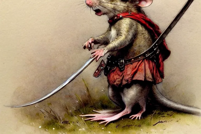 Prompt: adventurer ( ( ( ( ( medieval mouse in armor. muted colors. ) ) ) ) ) by jean baptiste monge!!!!!!!!!!!!!!!!!!!!!!!!! chrome red