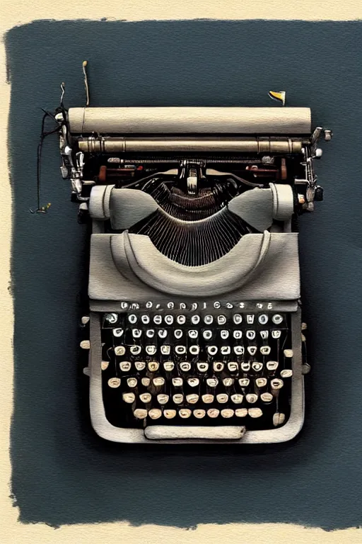 Image similar to painting of a typewriter standing on a desk, style of greg rutkowski