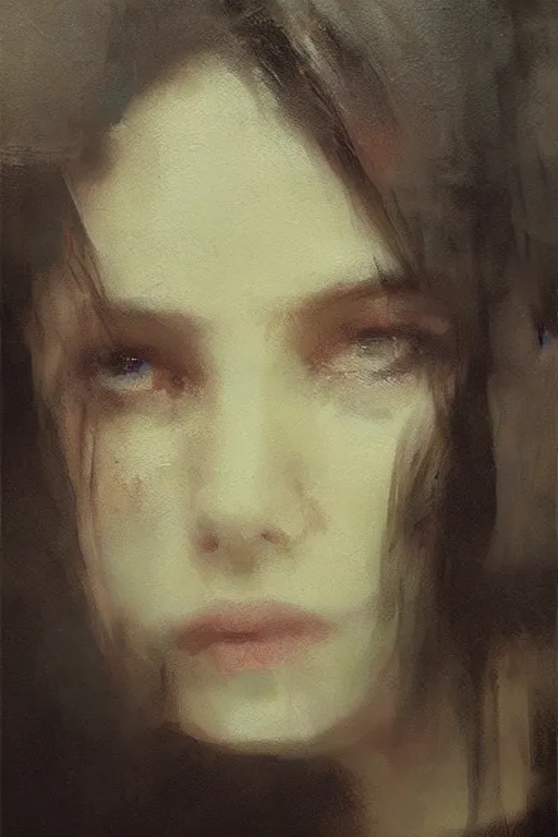 Image similar to detailed cinematic moody colors studio portrait of the melancholic memories of a sensual lady, high quality by jeremy mann, only one head single portrait