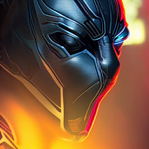 Image similar to a close up shot of Cyberpunk Black Panther, Neon, Cyborg, Cinematic, Epic, 8K,