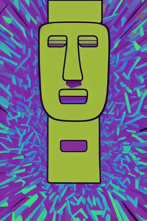 Image similar to abstract moai statue geometric cutout digital illustration cartoon colorful beeple