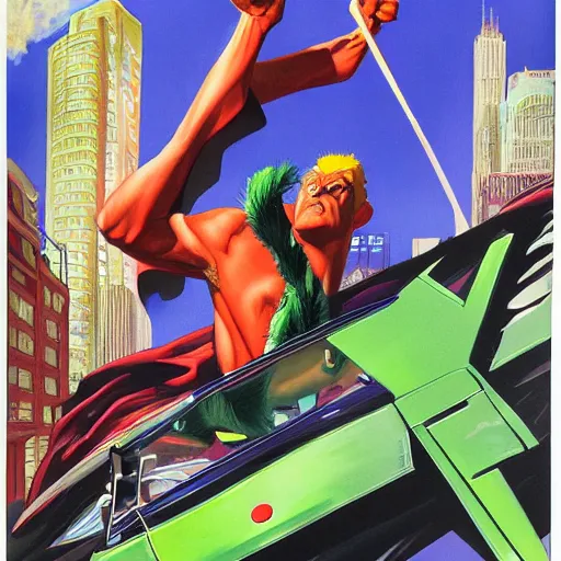 Image similar to hyperrealistic mr trash man comic book cover by alex ross with gouache and wash paints color