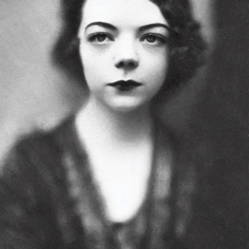 Image similar to headshot edwardian photograph of anya taylor - joy, emma stone, 1 9 2 0 s film actress, realistic face, ethereal, 1 9 1 0 s, grainy, victorian, soft blur