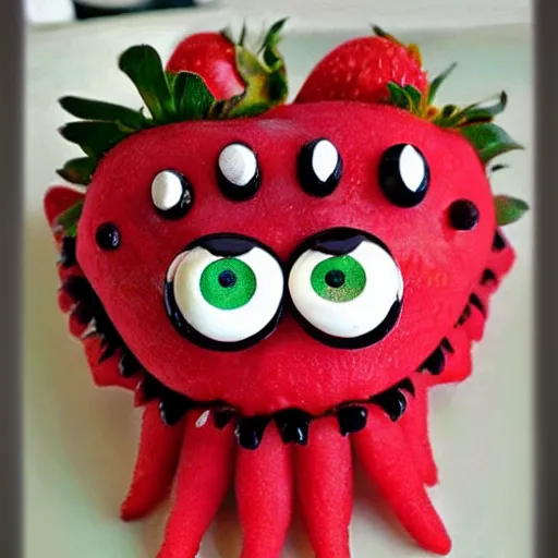 Image similar to strawberry creature with multiple eyes