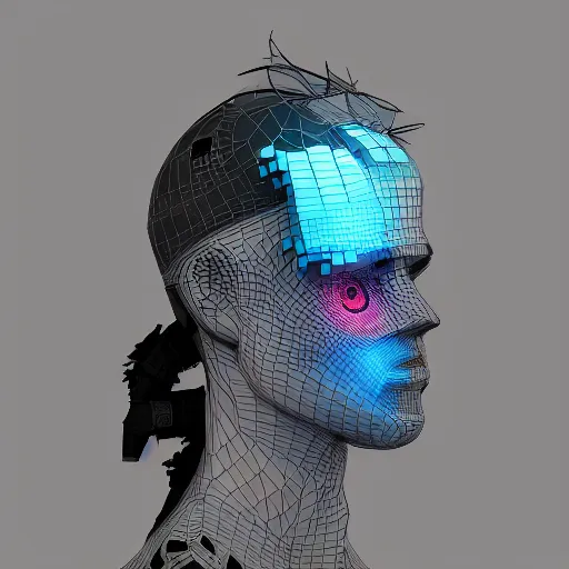 Image similar to a 3 - d glitch art model of a cyberpunk hacker trending on artstation deviantart pinterest detailed realistic hd 8 k high resolution