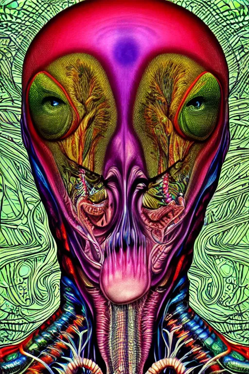 Image similar to psychedelic anatomically accurate diagram of alien animal, intricate parts, fine details, hyper realistic, by seichen, surreal