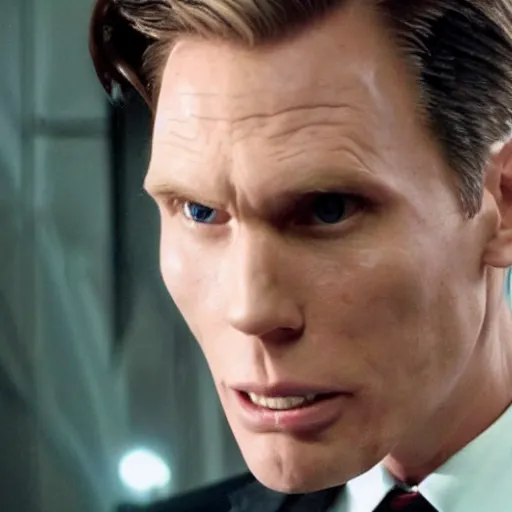 Image similar to Live Action Still of Jerma in American Psycho, real life, hyperrealistic, ultra realistic, realistic, highly detailed, epic, HD quality, 8k resolution, body and headshot, film still